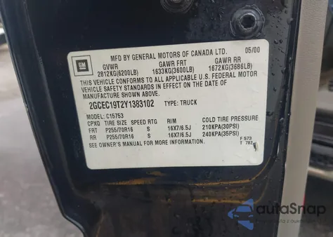 2000 Chevrolet Silverado 1500 Lt from USA, damaged, VIN 2GCEC19T2Y1383102